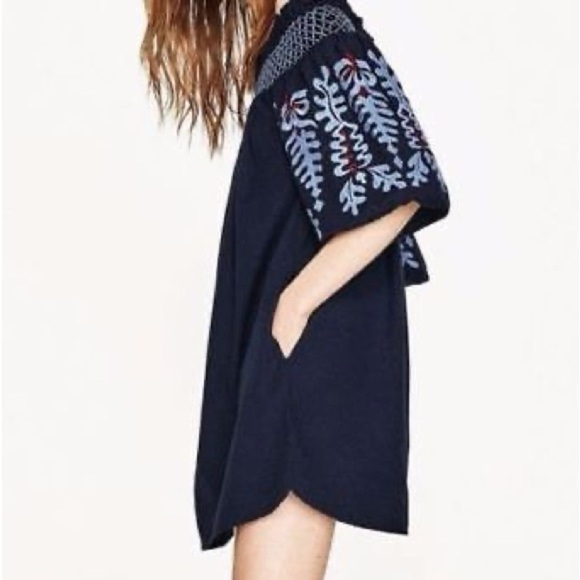 Zara Blumenmuster Embroidered Off Shoulder Tunic Dress Flower Embroidery Size S - Picture 4 of 15